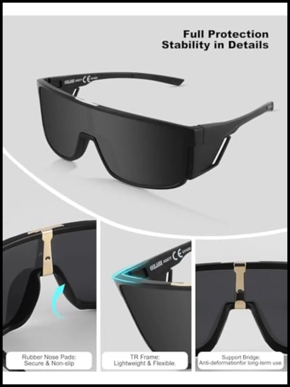 Polarized Sunglasses with Removable Side Shields UV400 Sport Hiking Fishing